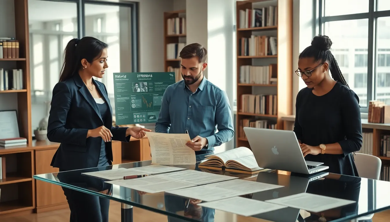 team analyzing historical data in a modern research office.